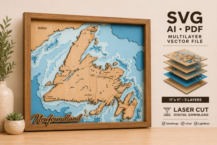 Newfoundland 3D Wooden Map Laser Cut Files