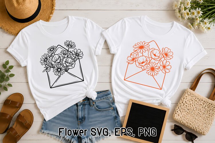 Floral Envelope Wildflower SVG Design | Flower SVG example image 1
