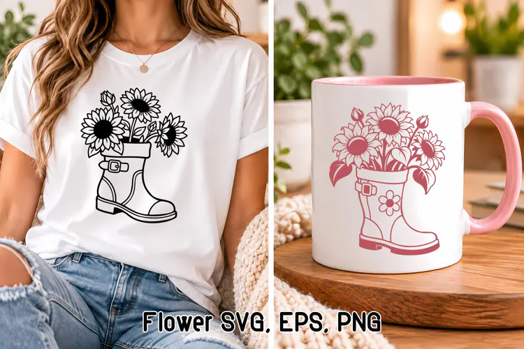Sunflower Garden Boot SVG Design | Flower SVG