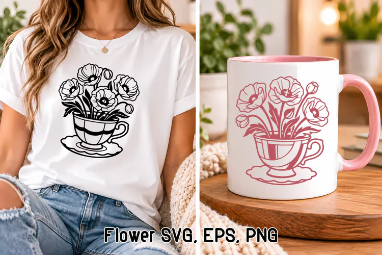 Flowers in Teacup Poppy SVG Design | Flower SVG