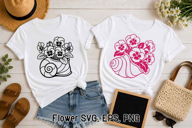 Flowers in Seashell Pansy SVG Design | Flower SVG example image 1