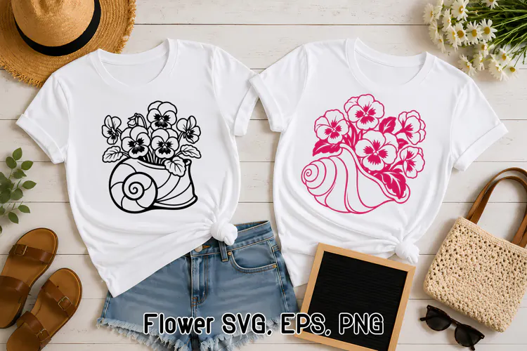 Flowers in Seashell Pansy SVG Design | Flower SVG