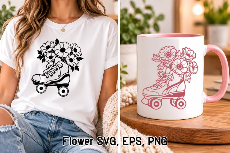 Anemone Roller Skate Floral SVG | Flower SVG example image 1