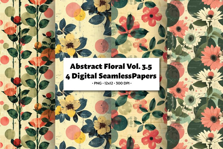 Abstract Florals Vol 3.5 , 4 PNG Seamless Patterns