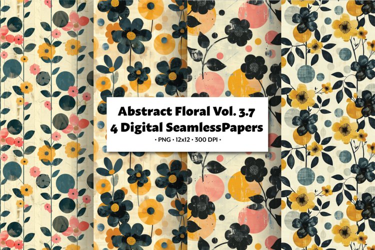 Abstract Florals Vol 3.7 , 4 PNG Seamless Patterns