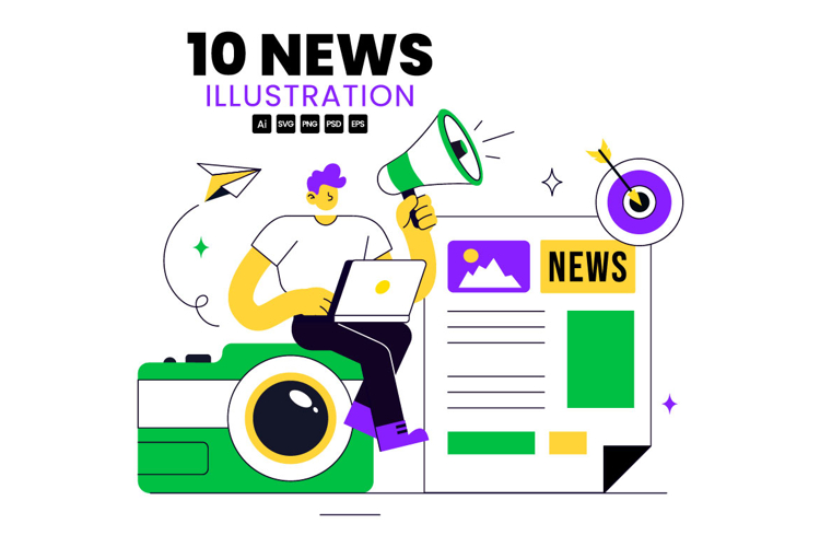 10 News Vector Illustration