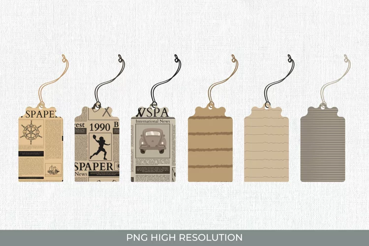 Newspaper Face Patterned Shaped Tags
