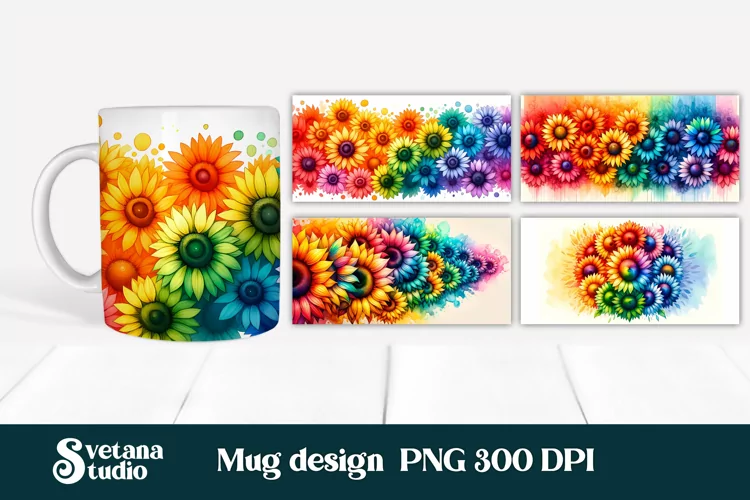 Sunflower mug wrap | Flower mug | Mug sublimation