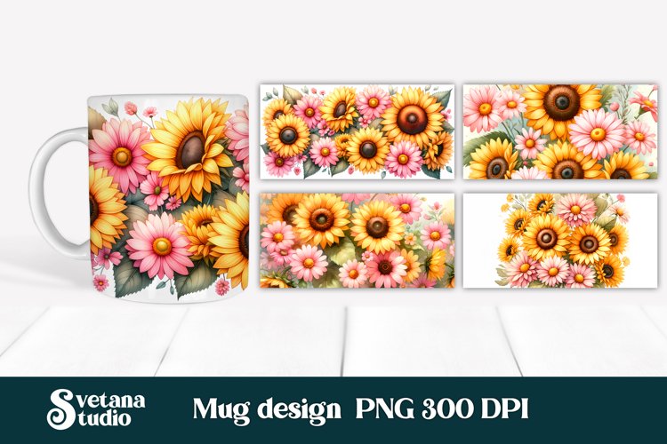 Sunflower mug wrap | Flower mug | Mug sublimation example image 1