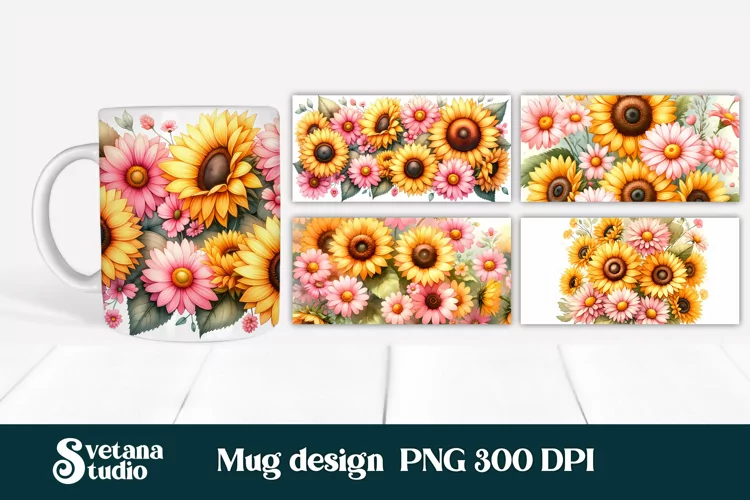 Sunflower mug wrap | Flower mug | Mug sublimation
