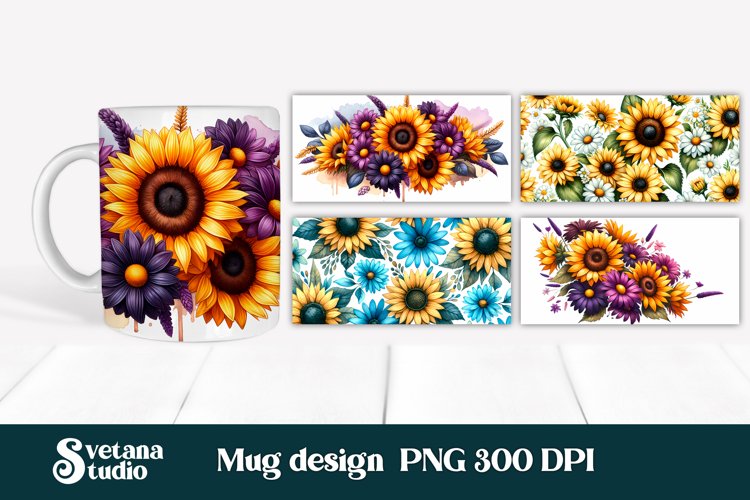 Sunflower mug wrap | Flower mug | Mug sublimation example image 1