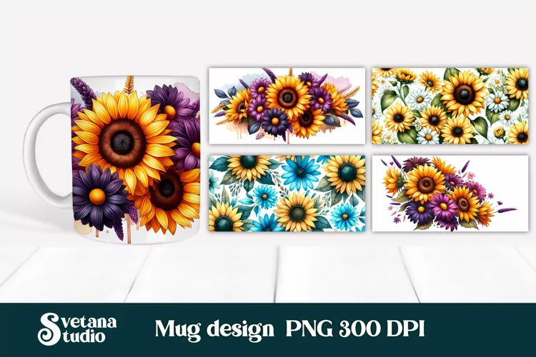 Sunflower mug wrap | Flower mug | Mug sublimation