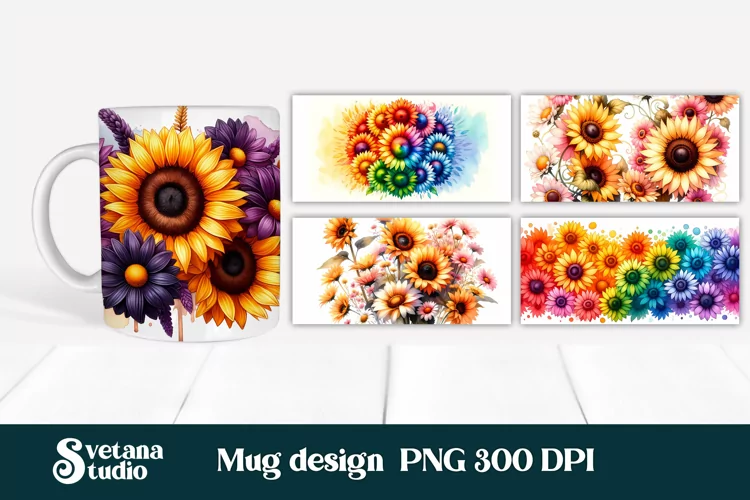 Sunflower mug wrap | Flower mug | Mug sublimation
