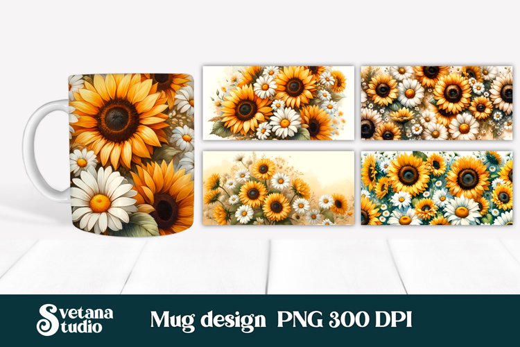 Sunflower mug wrap | Flower mug | Mug sublimation example image 1