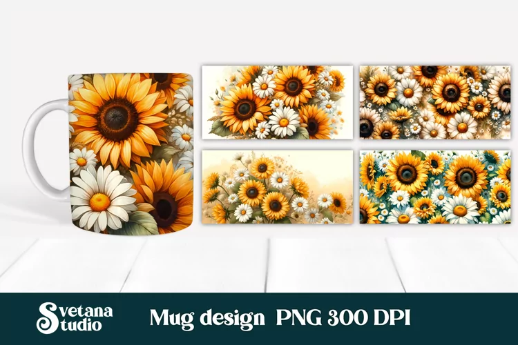 Sunflower mug wrap | Flower mug | Mug sublimation