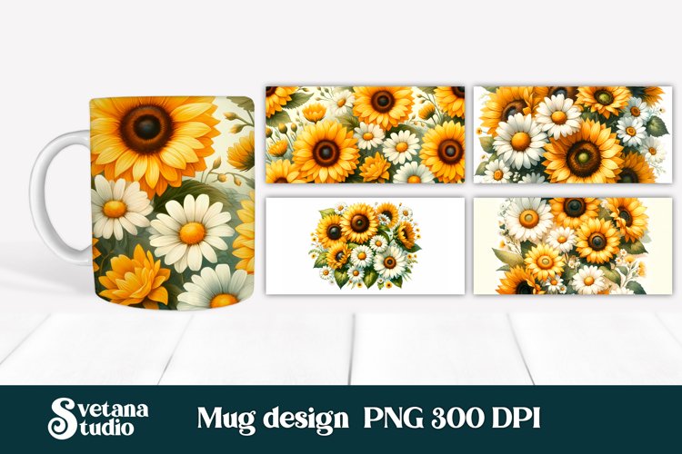 Sunflower mug wrap | Flower mug | Mug sublimation example image 1
