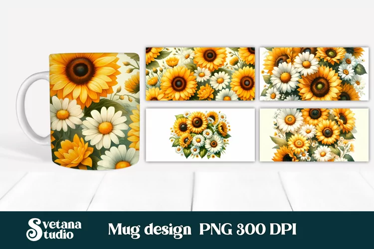 Sunflower mug wrap | Flower mug | Mug sublimation