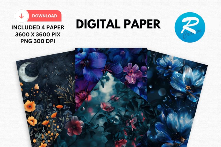 Night Flowers Digital Paper, Flowers Background