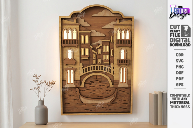 3D Layered Cityscape Night Light Laser Cut | Wall Lightbox