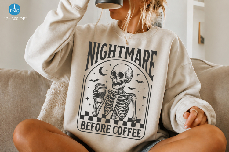 Nightmare Before Coffee Png, Halloween Funny Skeleton