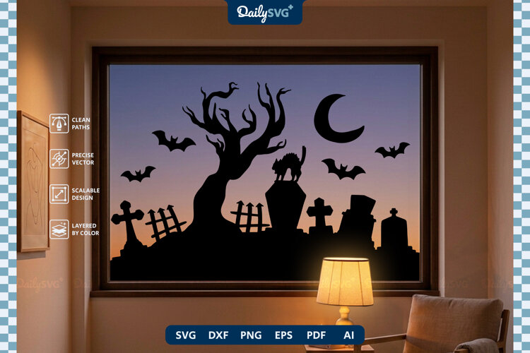 Halloween Graveyard Decal SVG Spooky Cut File example image 1