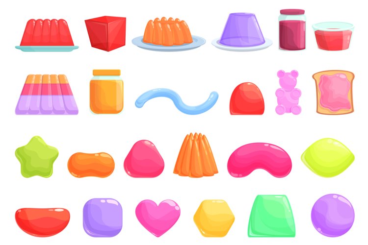 Jelly icons set cartoon vector. Confectionery dessert example image 1