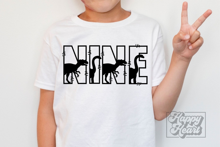 9th Birthday Boy Dinosaur SVG - Nine Dinosaur Shirt PNG