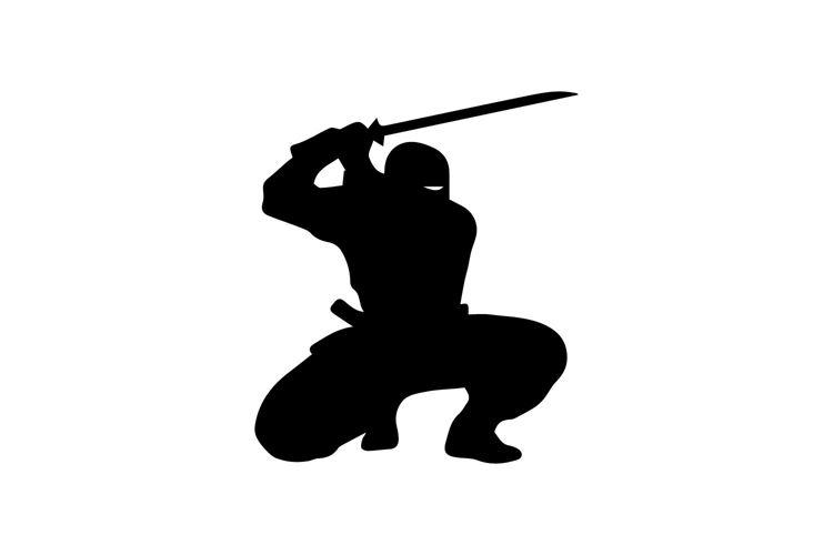 Ninja with Raised Sword Silhouette Illustration Design