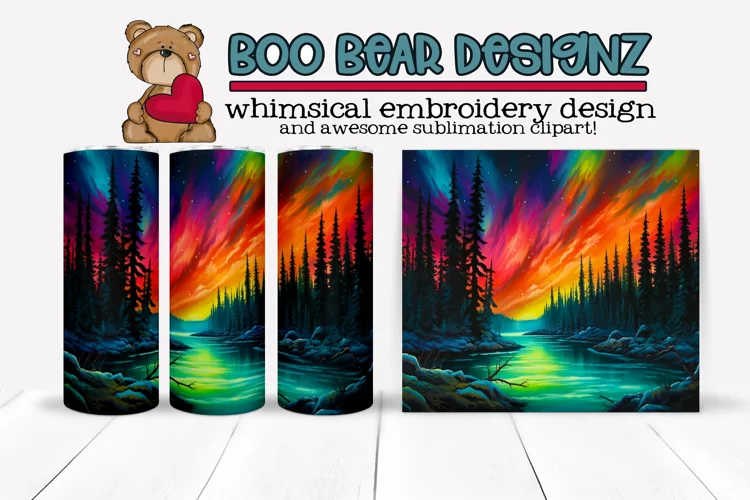 Vibrant Northern Lights Sublimation tumbler wrap