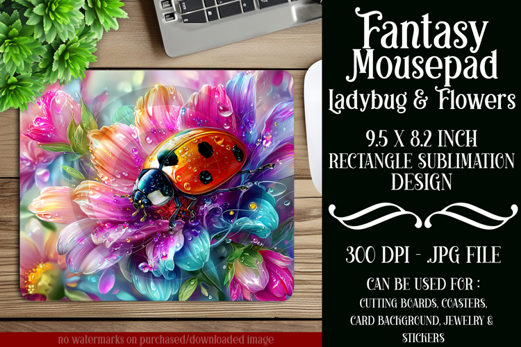 Ladybug Mousepad, Sublimation Mousepad, Floral Mousepad, d17