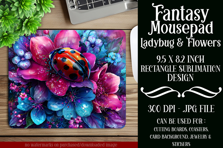 Ladybug Mousepad, Sublimation Mousepad, Floral Mousepad, d18