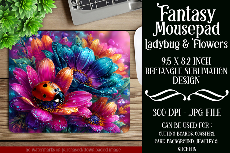 Ladybug Mousepad, Sublimation Mousepad, Floral Mousepad, d20