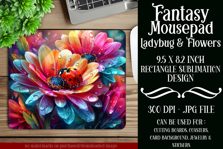 Ladybug Mousepad, Sublimation Mousepad, Floral Mousepad, d21