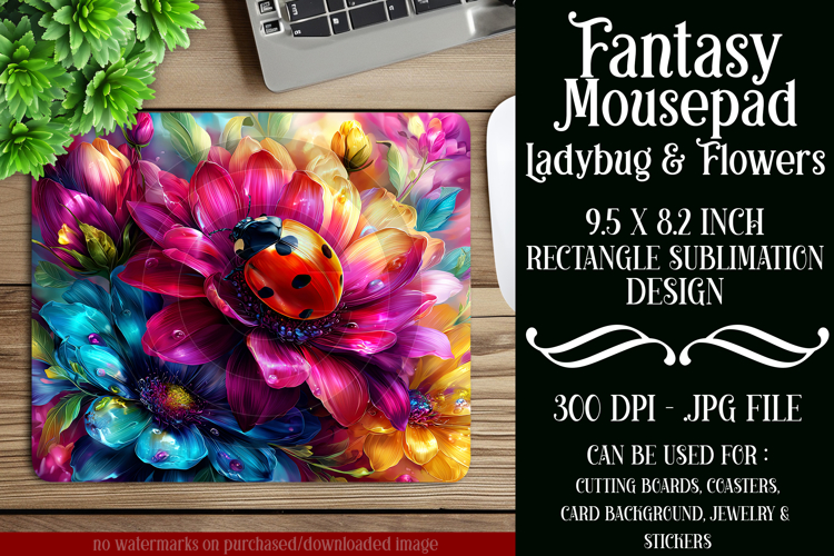 Ladybug Mousepad, Sublimation Mousepad, Floral Mousepad, d22