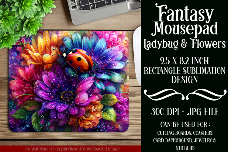 Ladybug Mousepad, Sublimation Mousepad, Floral Mousepad, d23