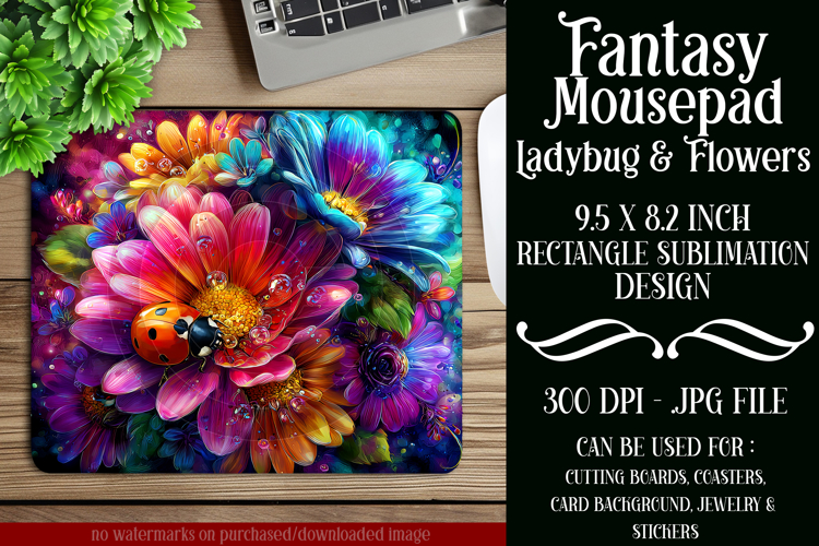 Ladybug Mousepad, Sublimation Mousepad, Floral Mousepad, d26