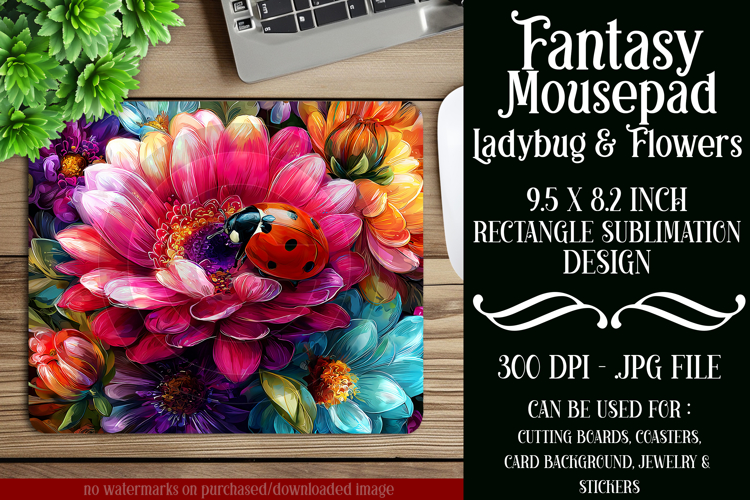Ladybug Mousepad, Sublimation Mousepad, Floral Mousepad, d27