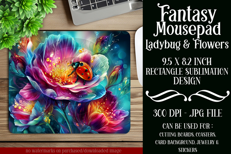 Ladybug Mousepad, Sublimation Mousepad, Floral Mousepad, d28