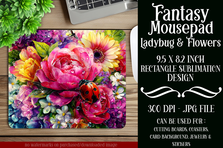 Ladybug Mousepad, Sublimation Mousepad, Floral Mousepad, d29