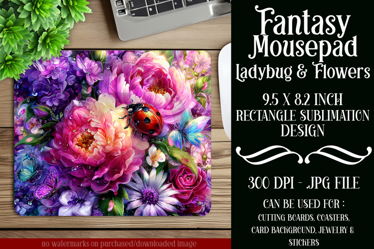 Ladybug Mousepad, Sublimation Mousepad, Floral Mousepad, d30
