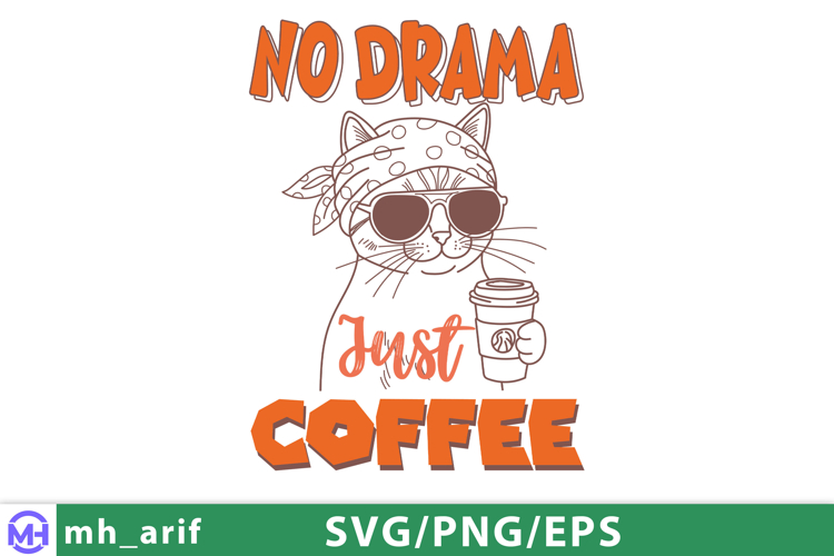 Cat Coffee Funny Hand-drawn PNG SVG Design