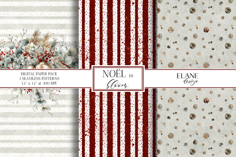 Christmas Digital Paper, Winter Floral Seamless Patterns