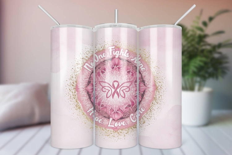 Floral Breast Cancer Ribbon Sublimation Tumbler Wrap PNG