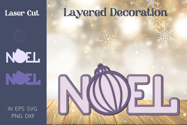 Christmas laser cut ornament, Noel svg layered decor example image 1