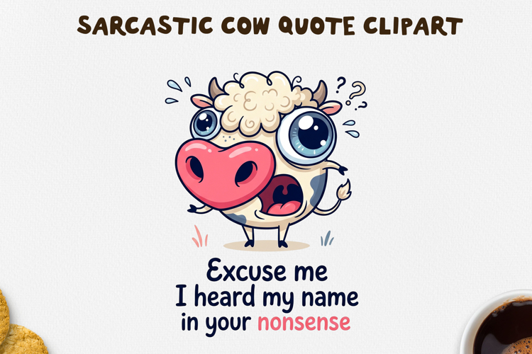 Sarcastic Cow PNG Sublimation Design.
