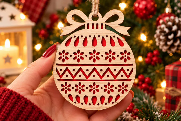 Nordic Bauble Laser Cut Wood File, Christmas Ornament SVG