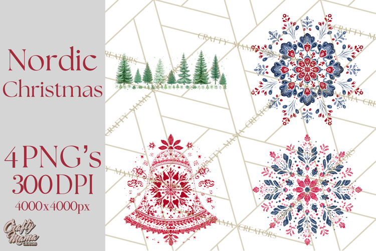 Scandinavian Christmas Clipart PNG, Nordic Pattern Christmas