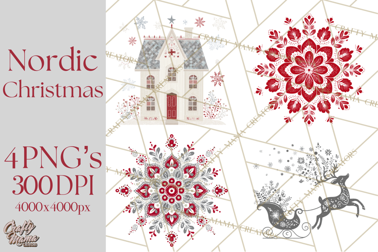 Scandinavian Christmas Clipart PNG, Nordic Pattern Christmas
