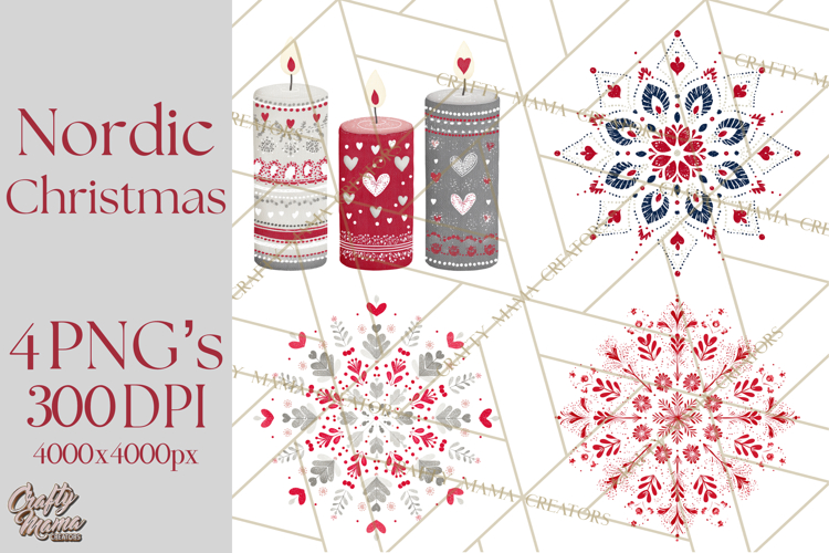 Scandinavian Christmas Clipart PNG, Nordic Pattern Christmas