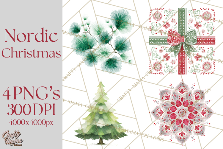Scandinavian Christmas Clipart PNG, Nordic Pattern Christmas
